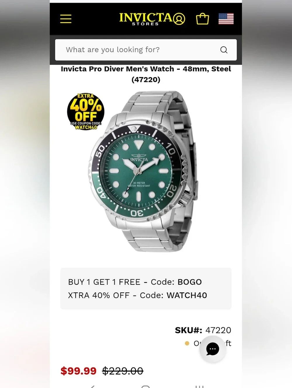 751. Invicta Pro Diver Men's Watch - 48mm, Steel (47220)